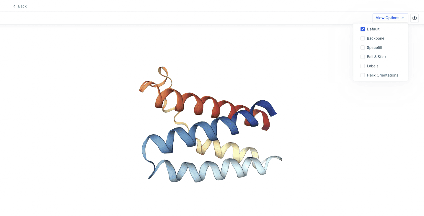 3D ribbon model of a protein structure with additional visualization options