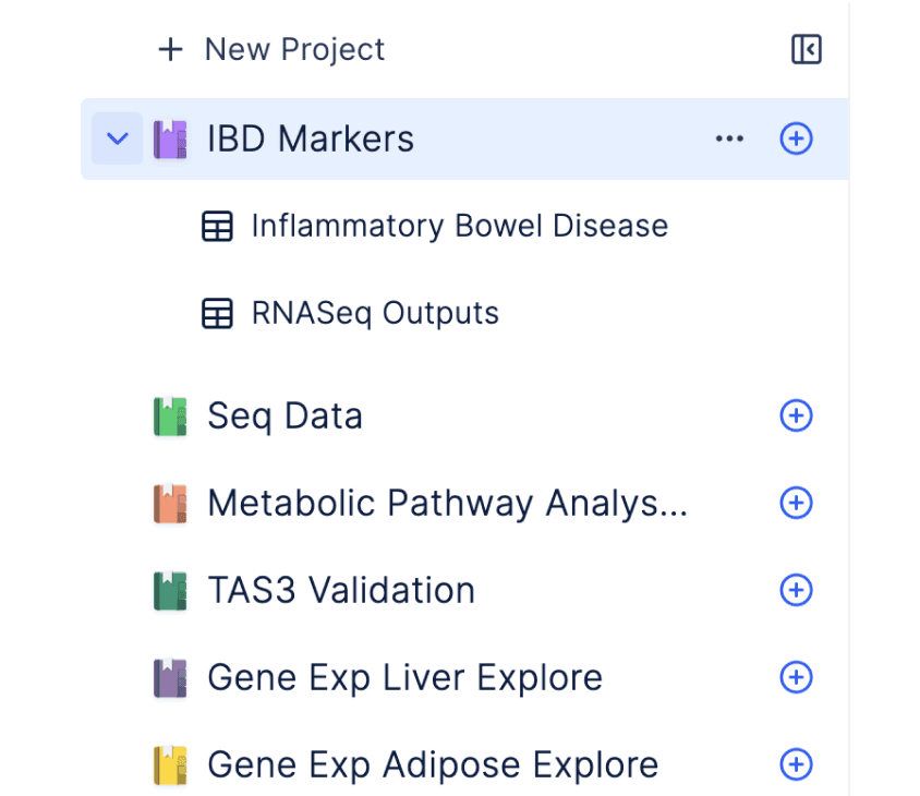 Screenshot showing project organization of experiment metadata in Latch graphical interface