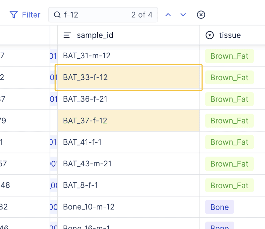 Screenshot showing searchable data tables in Latch graphical table interface