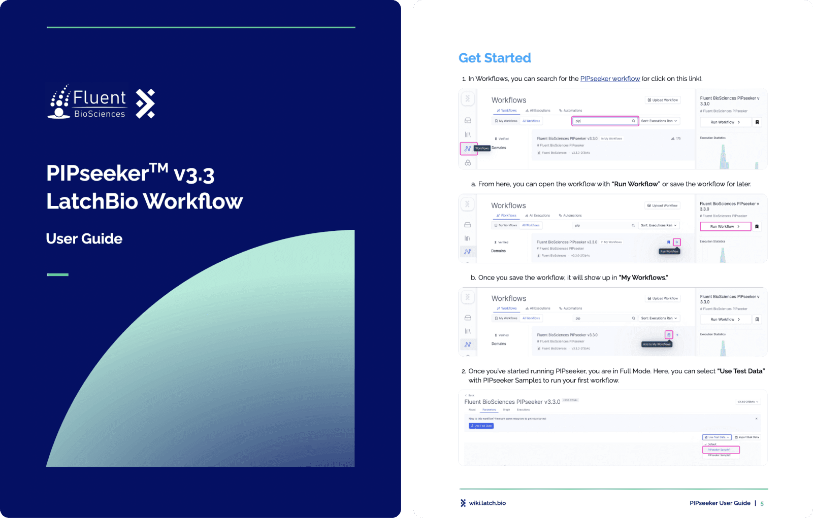 2 pages from the Fluent Biosciences user guide co-developed with Latch